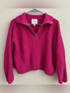Pink Rose Hot Pink Chunky Knit Half Zip Sweater Women’s M Ring Zip Y2K Cozy
